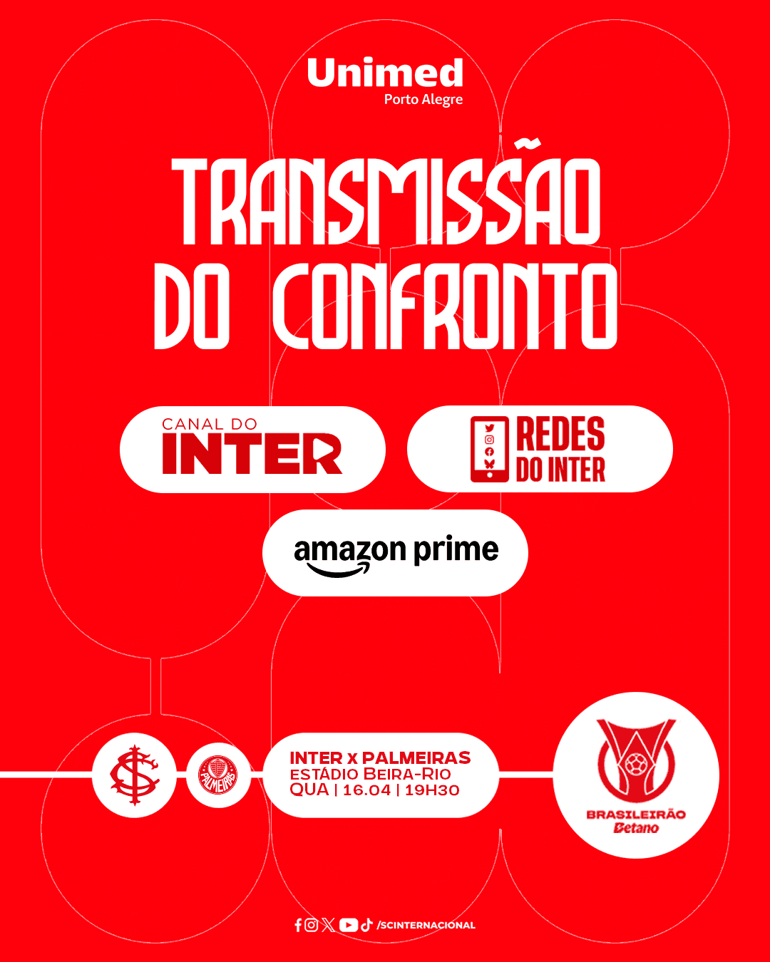 Canal do Inter e Amazon Prime transmitem o confronto entre Inter e Palmeiras