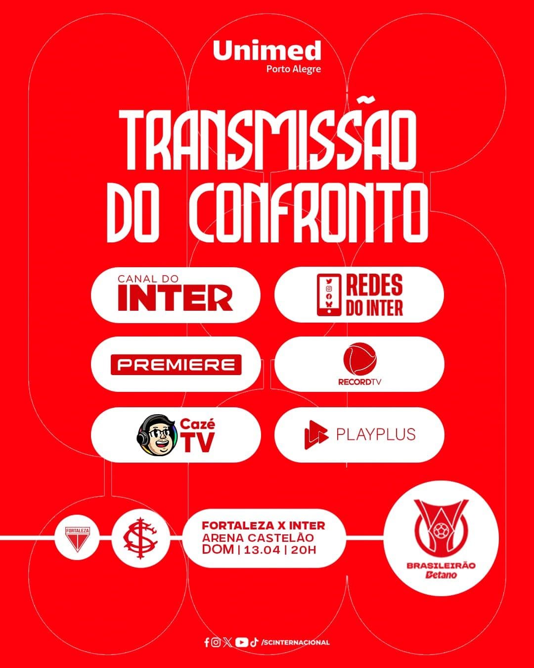 Confira a transmissão para o confronto entre Fortaleza e Inter